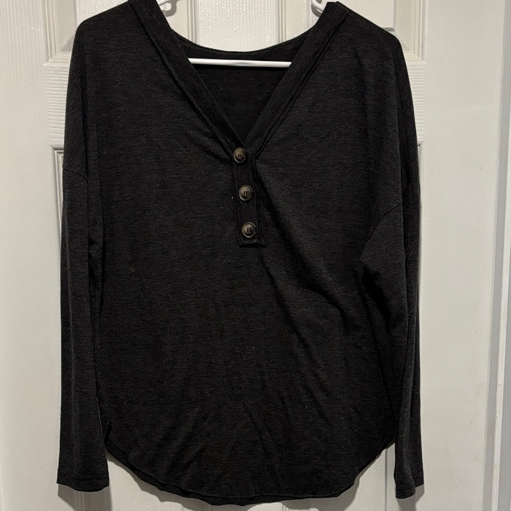 SHEIN Charcoal Button-Detail Long Sleeve Top
